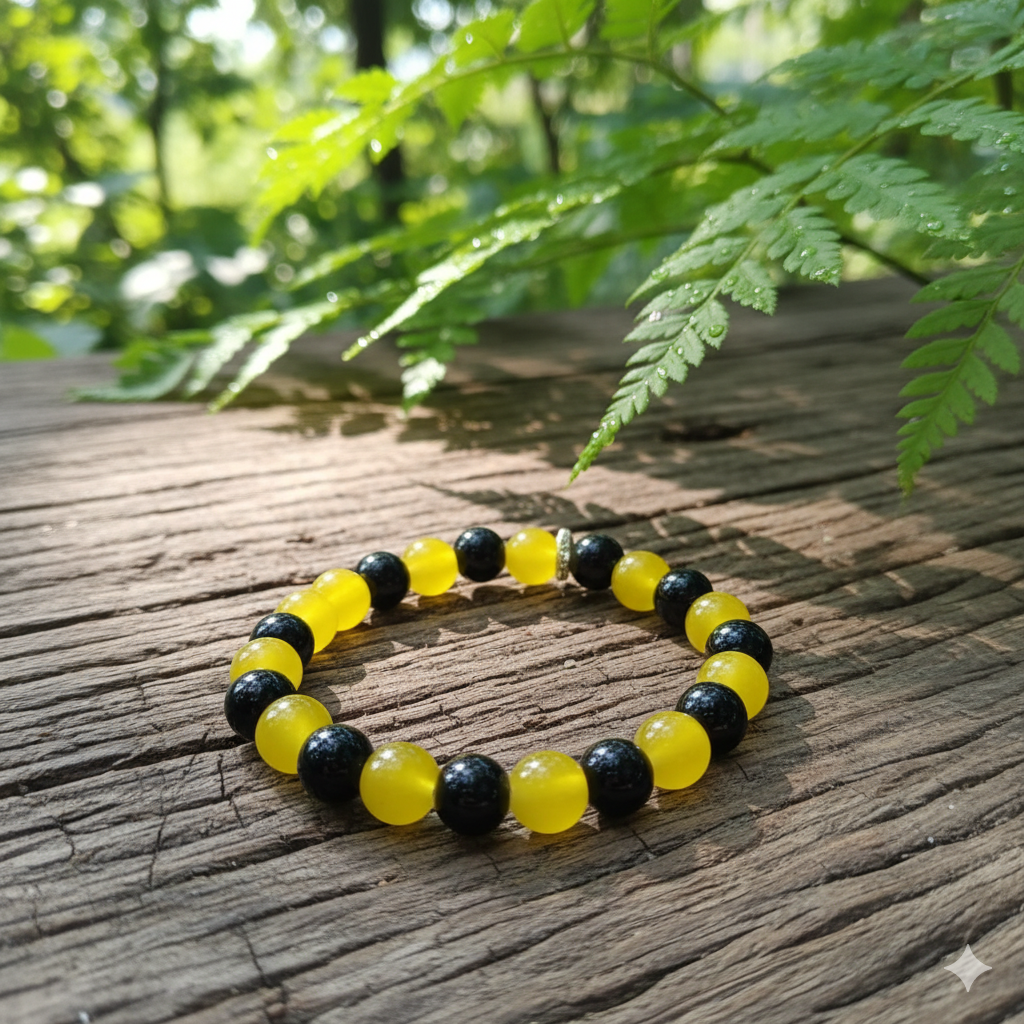 The99Jewel Yellow and black Beads Stretchable Bracelet Set for Women