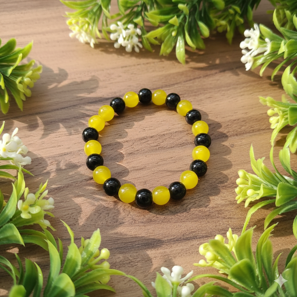 The99Jewel Yellow and black Beads Stretchable Bracelet Set for Women