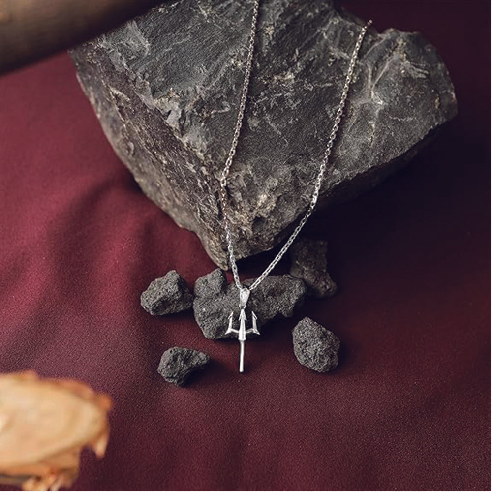 The99Jewel Silver Plated Trishul Chain Pendant for Men