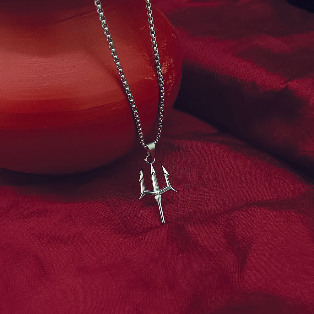The99Jewel Silver Plated Trishul Chain Pendant for Men