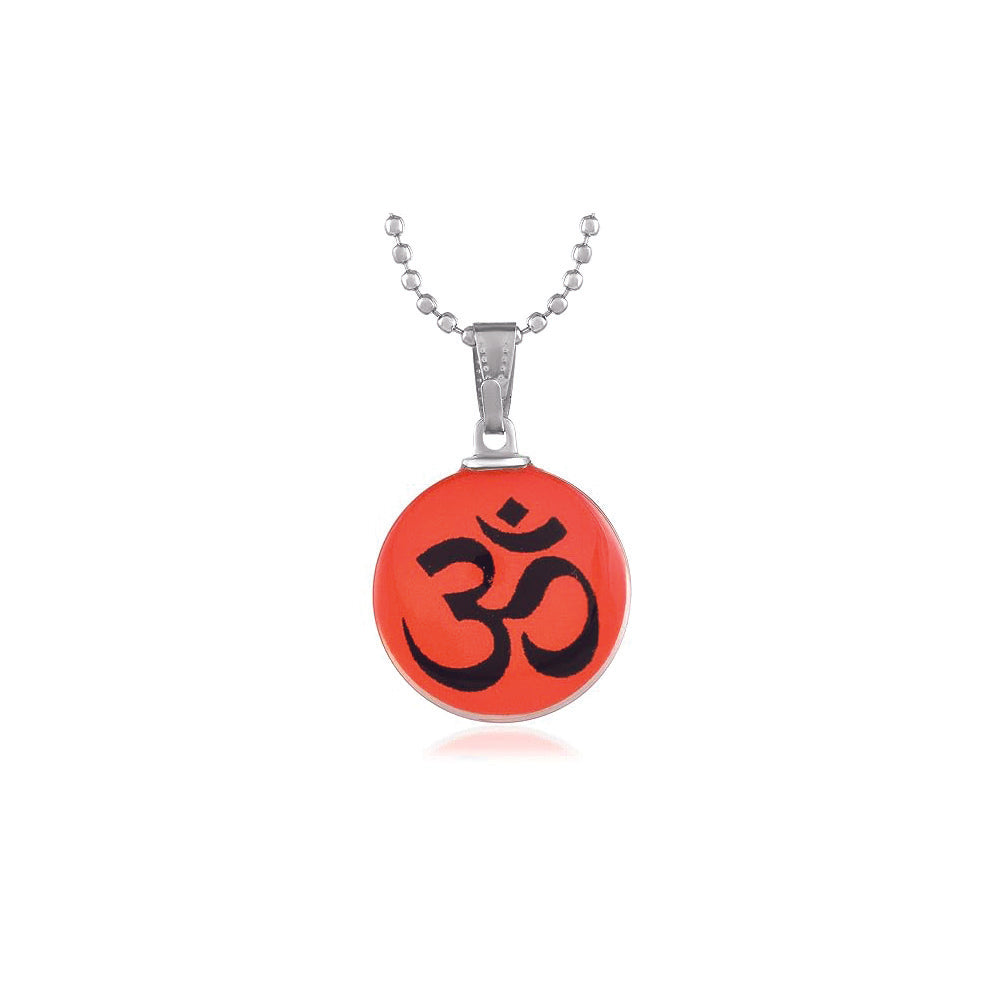 The99Jewel Glass Framed Orange Enamel Om Locket Chain Pendant