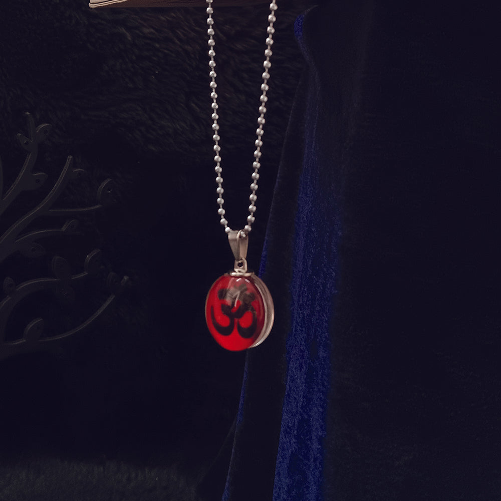 The99Jewel Glass Framed Orange Enamel Om Locket Chain Pendant