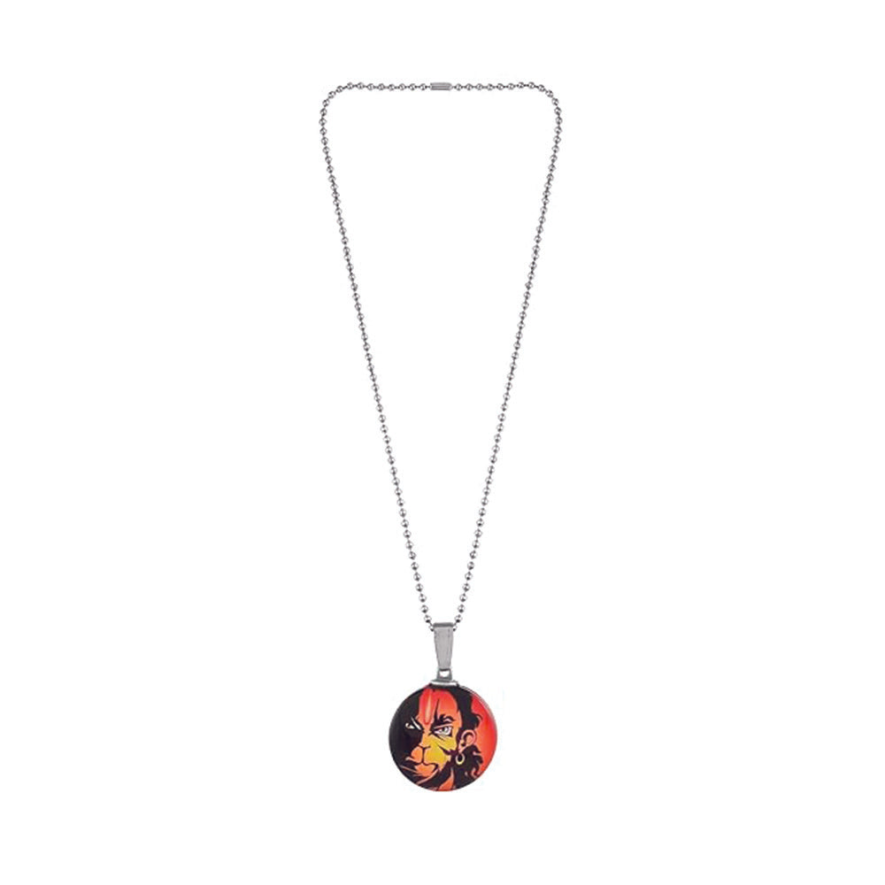 The99Jewel Glass Framed Orange Enamel Hanuman Locket Chain Pendant