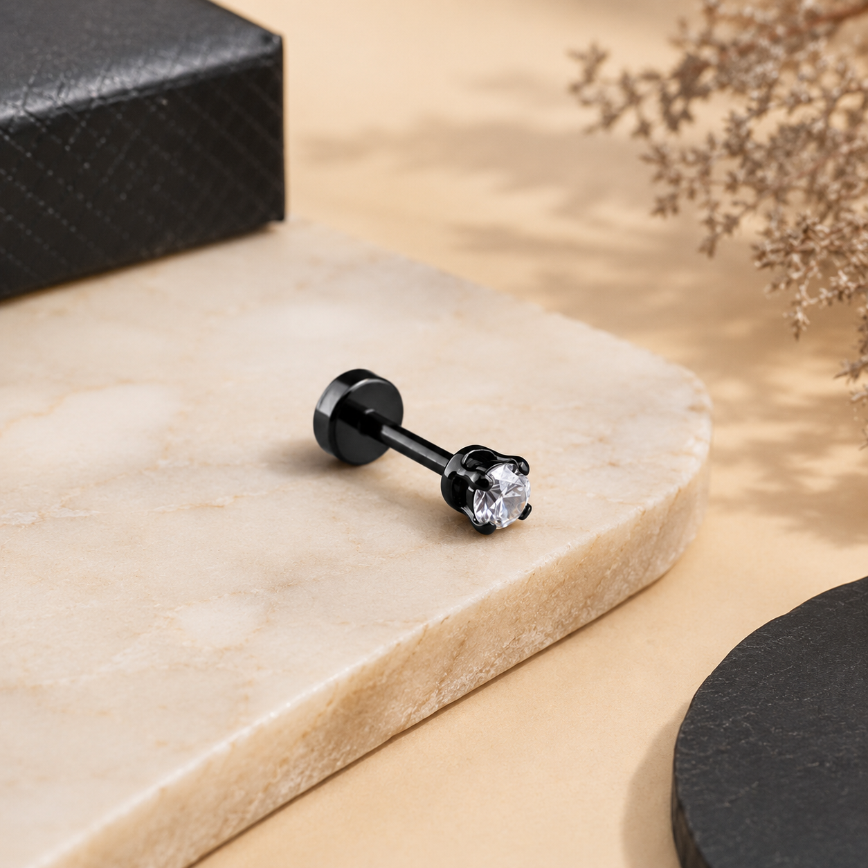 The99Jewel Black Plated Small Stud Earring For Men (1 Piece)