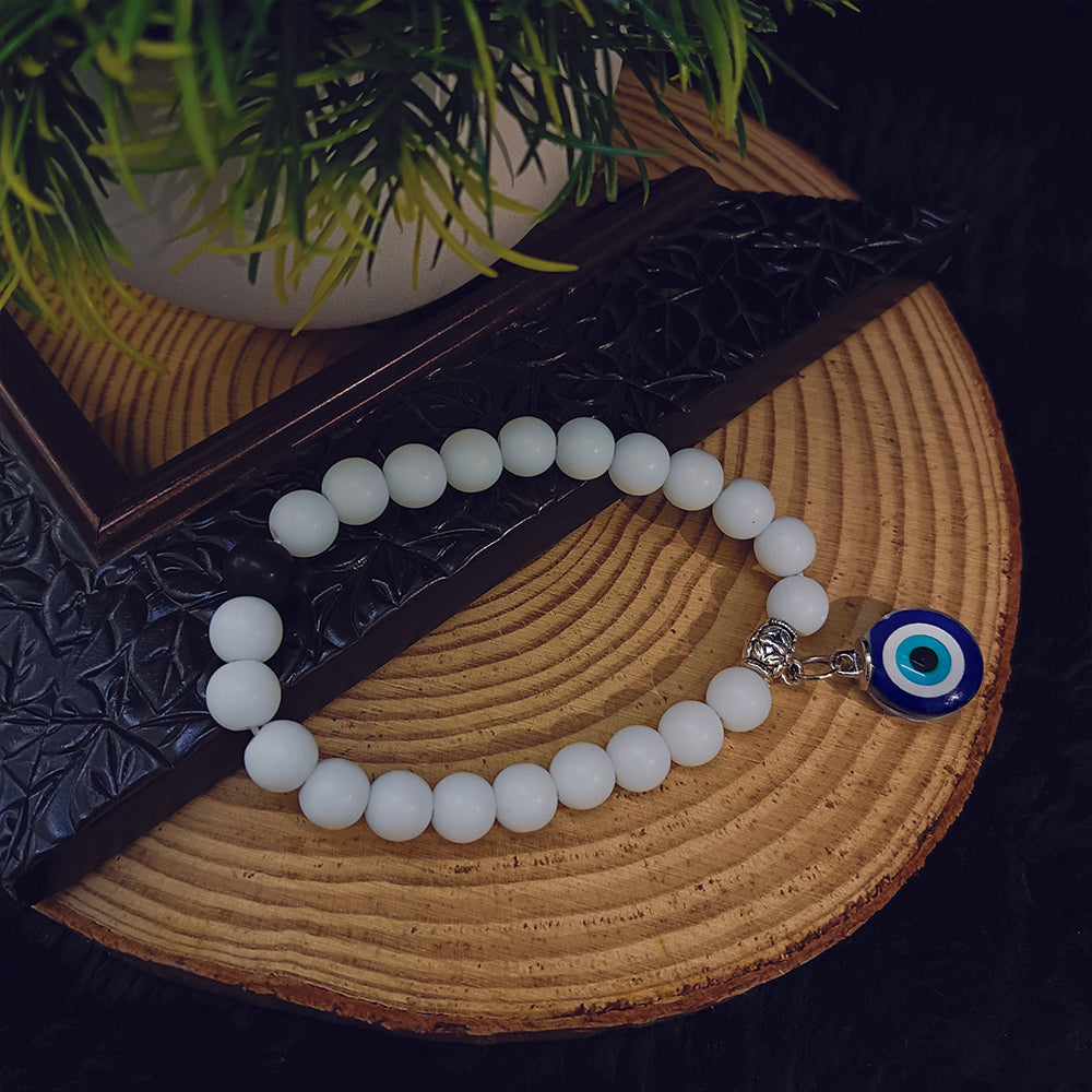 The99Jewel White Beads Evil Eye Bracelet