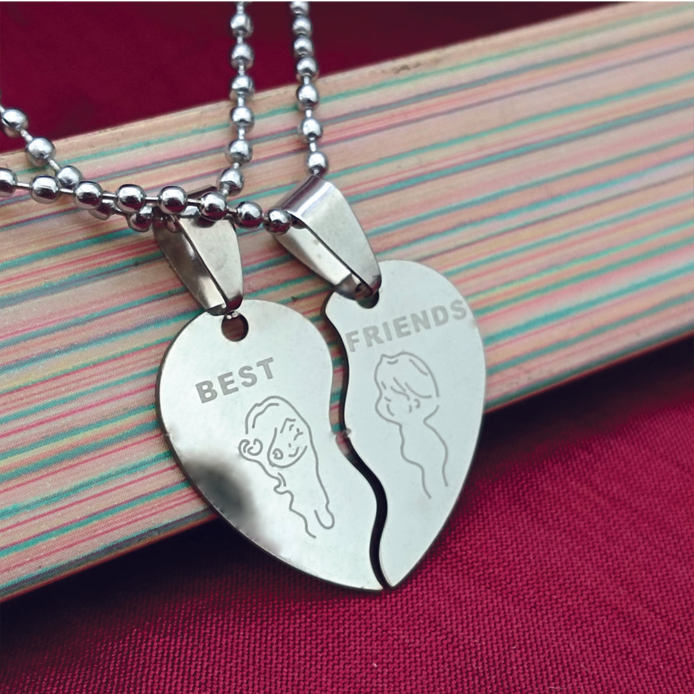 The99Jewel Heart Shape " BEST FRIENDS  " Couple Chain Pendant- 1404879