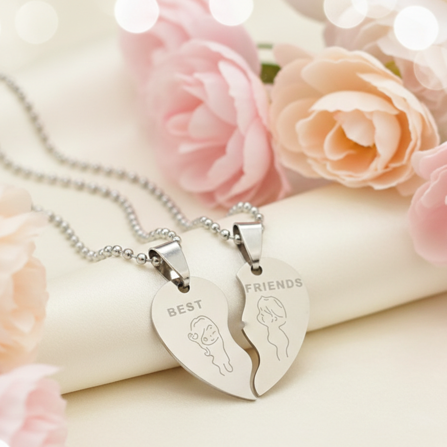 The99Jewel Heart Shape " BEST FRIENDS  " Couple Chain Pendant- 1404879