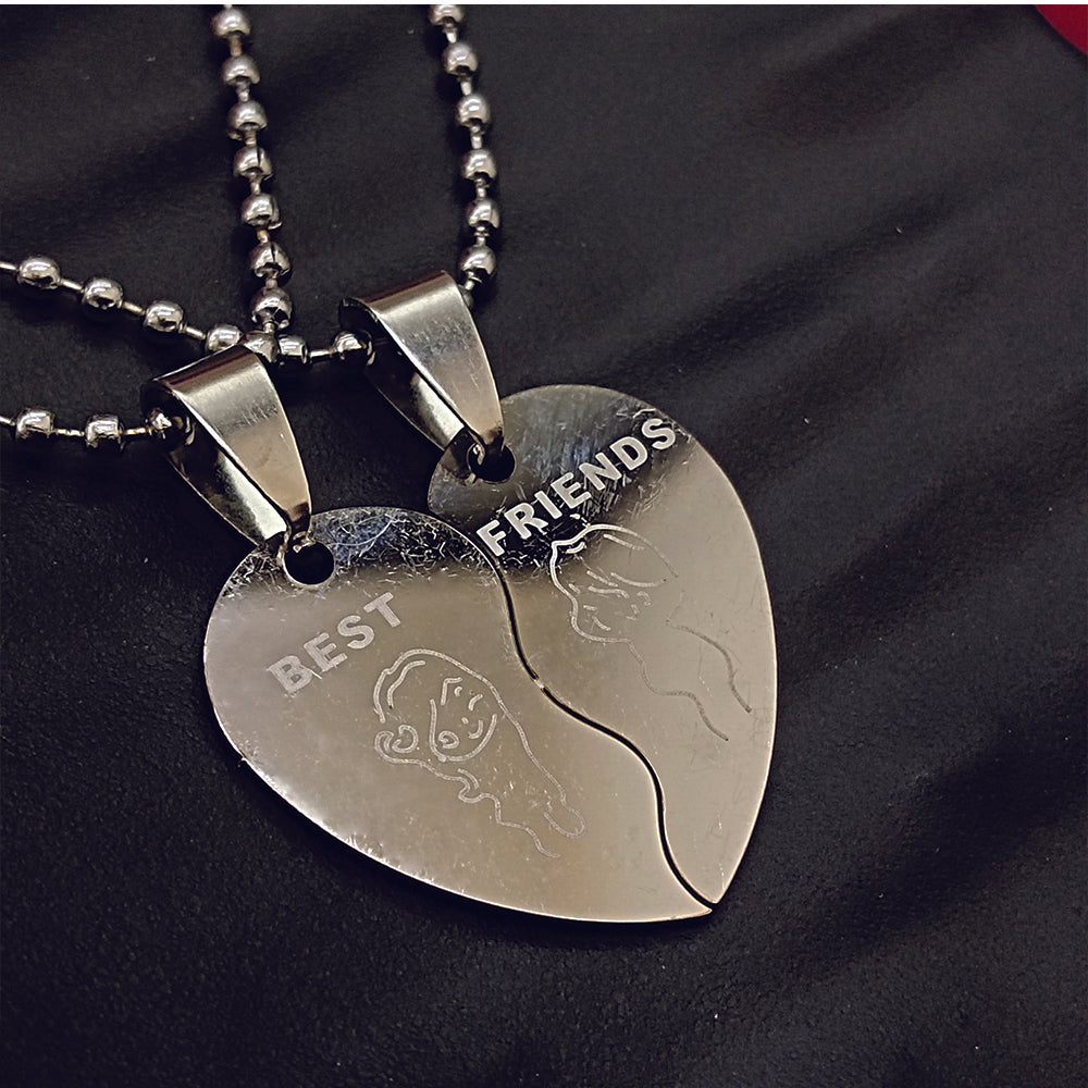 The99Jewel Heart Shape " BEST FRIENDS  " Couple Chain Pendant- 1404879