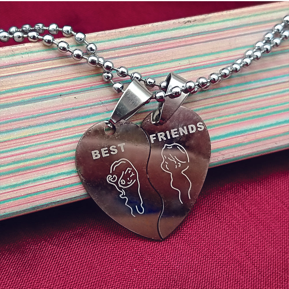 The99Jewel Heart Shape " BEST FRIENDS  " Couple Chain Pendant- 1404879
