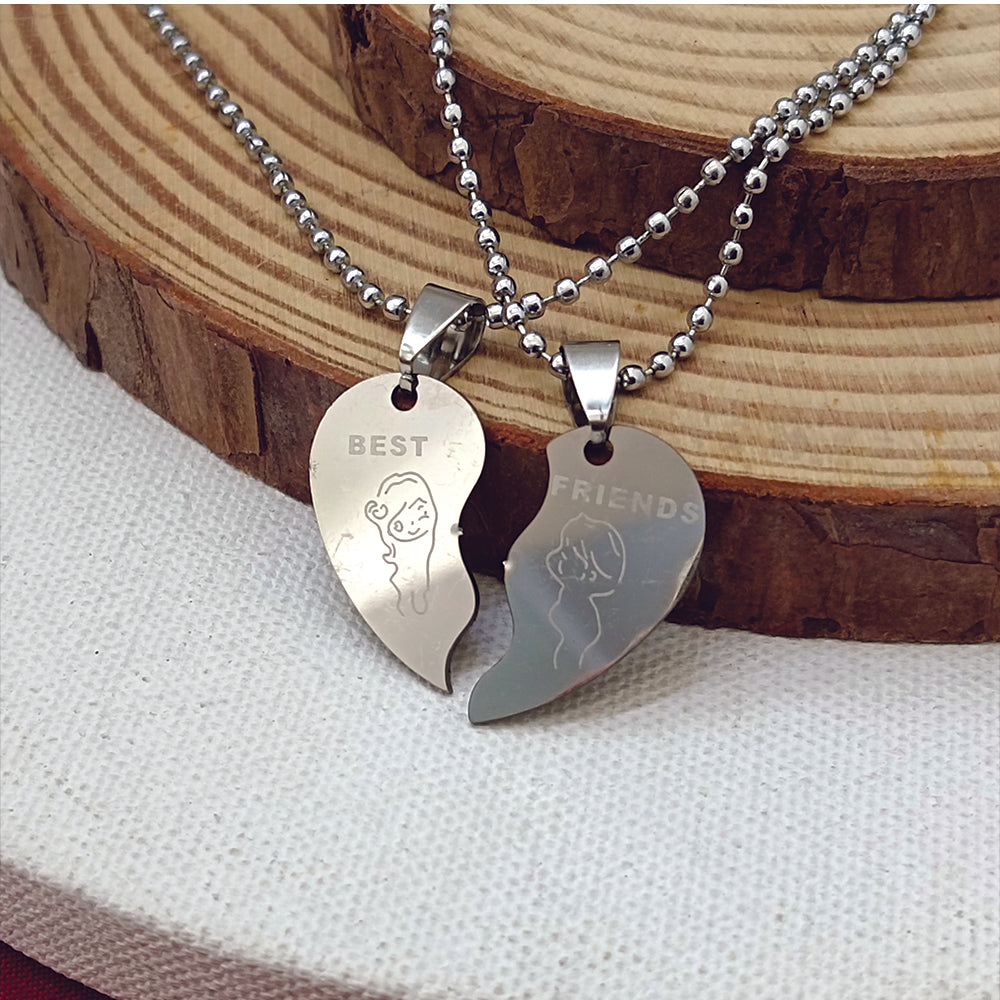 The99Jewel Heart Shape " BEST FRIENDS  " Couple Chain Pendant- 1404879