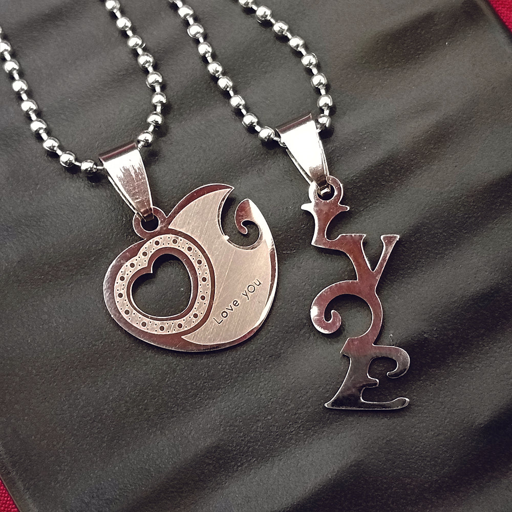 The99Jewel Heart Shape " Love YOU" Couple Chain Pendant- 1404883