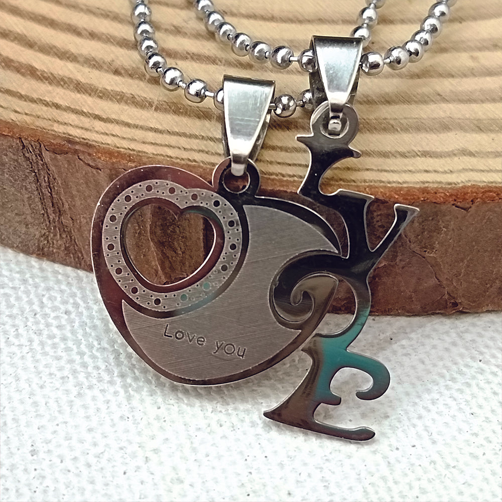 The99Jewel Heart Shape " Love YOU" Couple Chain Pendant- 1404883