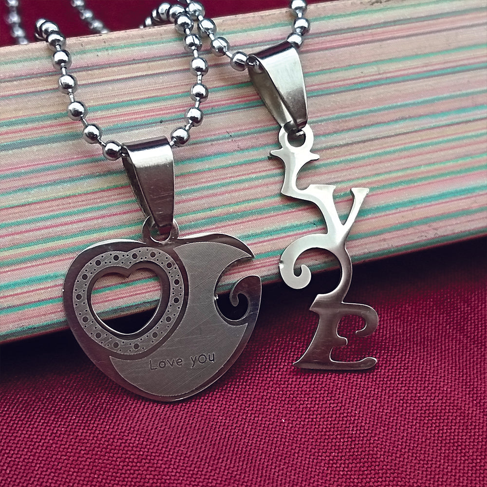 The99Jewel Heart Shape " Love YOU" Couple Chain Pendant- 1404883