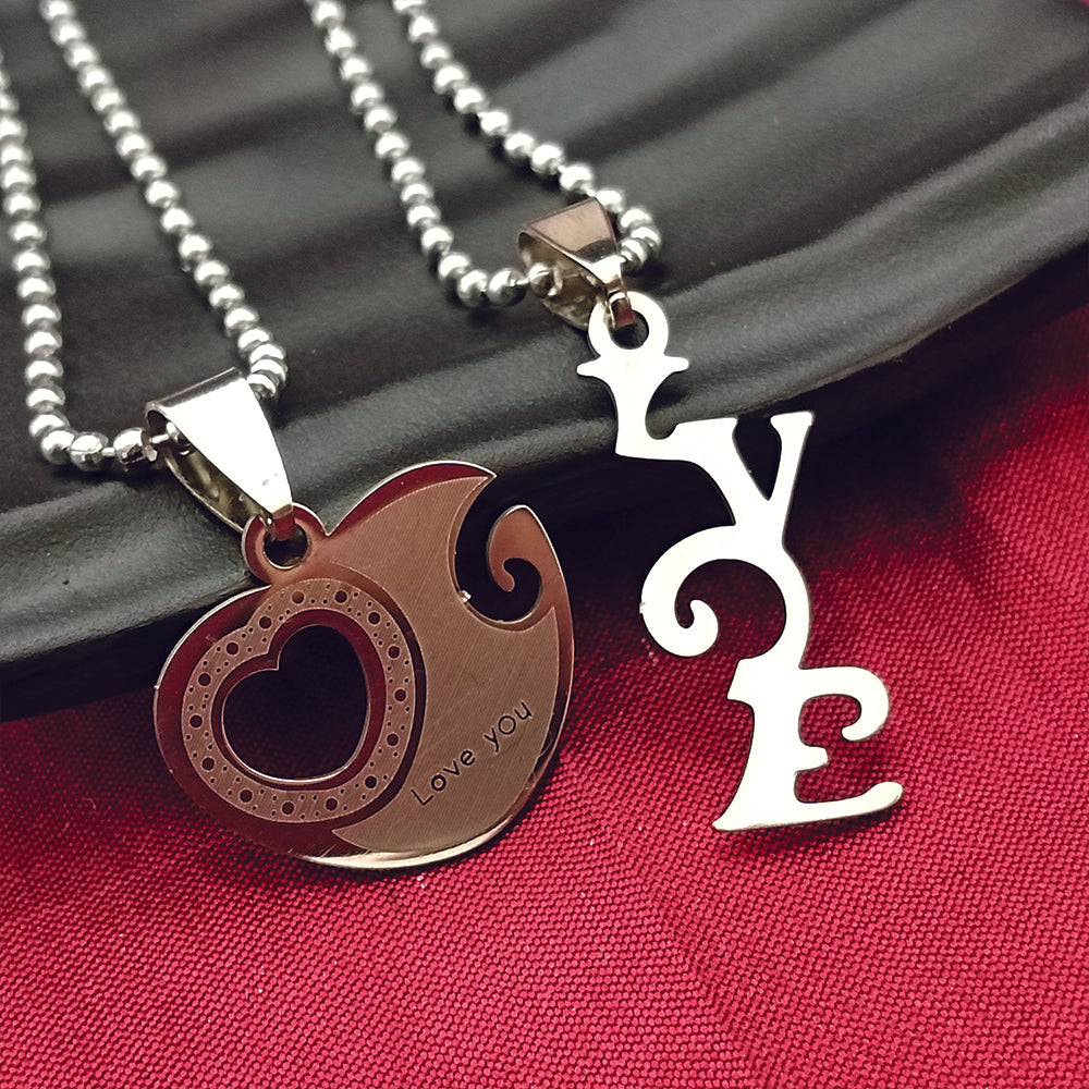 The99Jewel Heart Shape " Love YOU" Couple Chain Pendant- 1404883