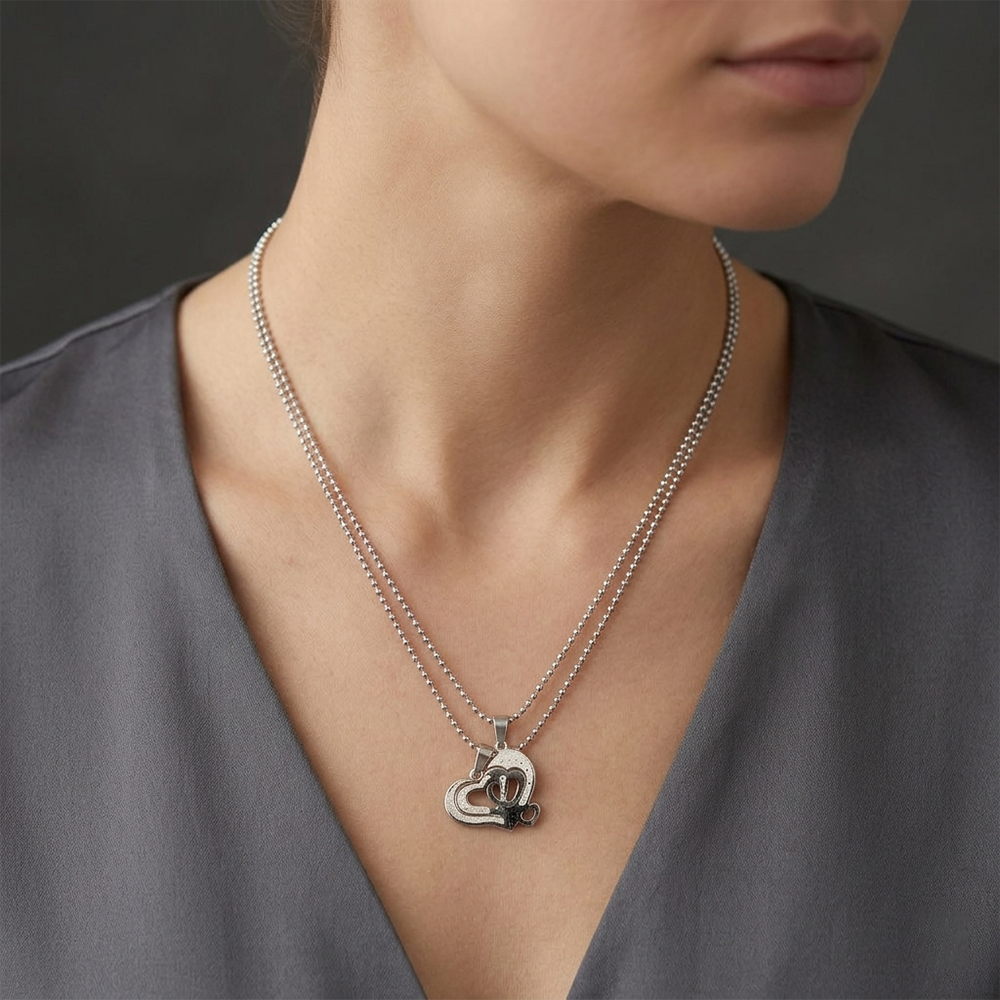 The99Jewel Romantic Heart Couple Chain Pendant Set for Him & Her