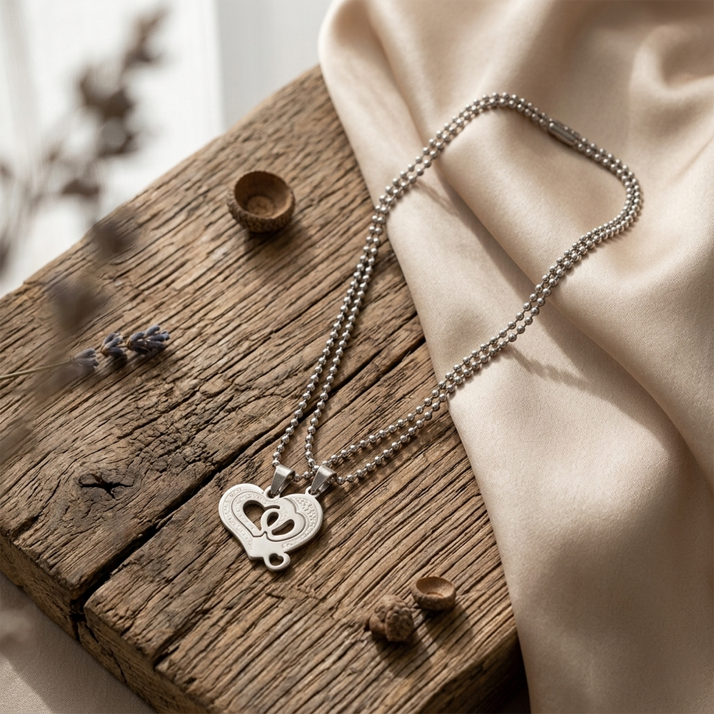 The99Jewel Romantic Heart Couple Chain Pendant Set for Him & Her