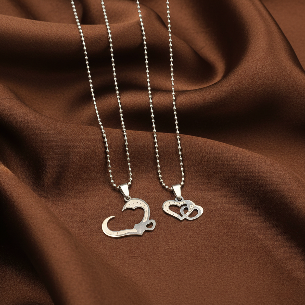 The99Jewel Romantic Heart Couple Chain Pendant Set for Him & Her