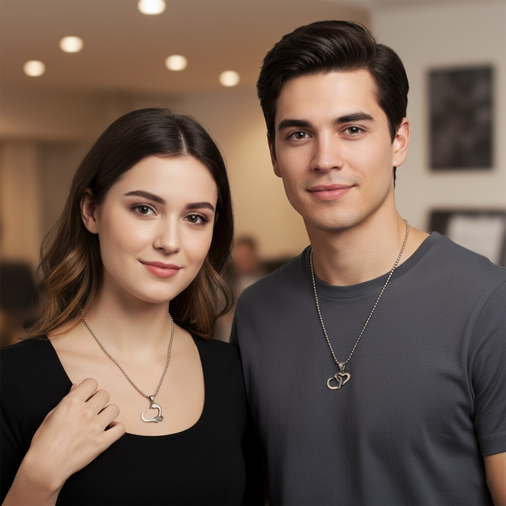 The99Jewel Romantic Heart Couple Chain Pendant Set for Him & Her