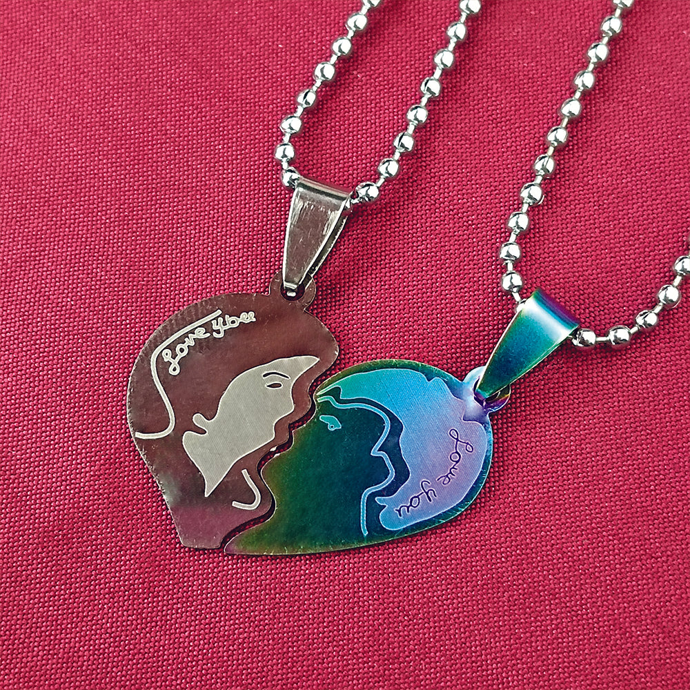 The99Jewel Heart Shape " LOVE YOU" Couple Chain Pendant- 1404892