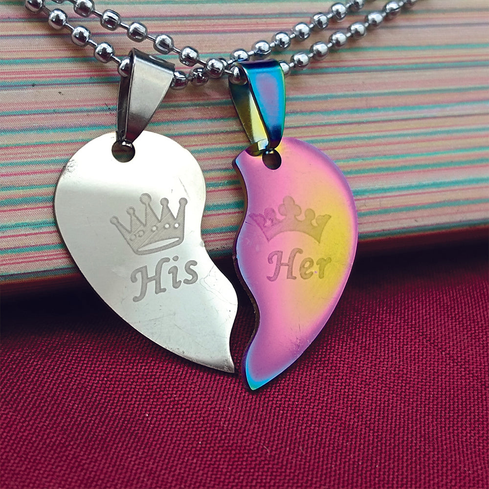 The99Jewel Heart Shape " HIS HER" Couple Chain Pendant- 1404894