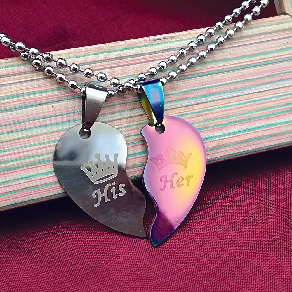The99Jewel Heart Shape " HIS HER" Couple Chain Pendant- 1404894