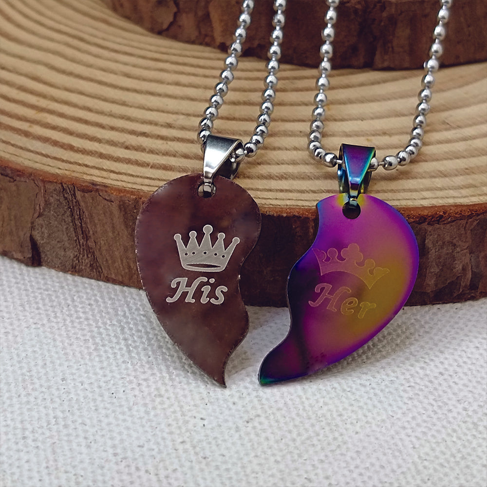 The99Jewel Heart Shape " HIS HER" Couple Chain Pendant- 1404894