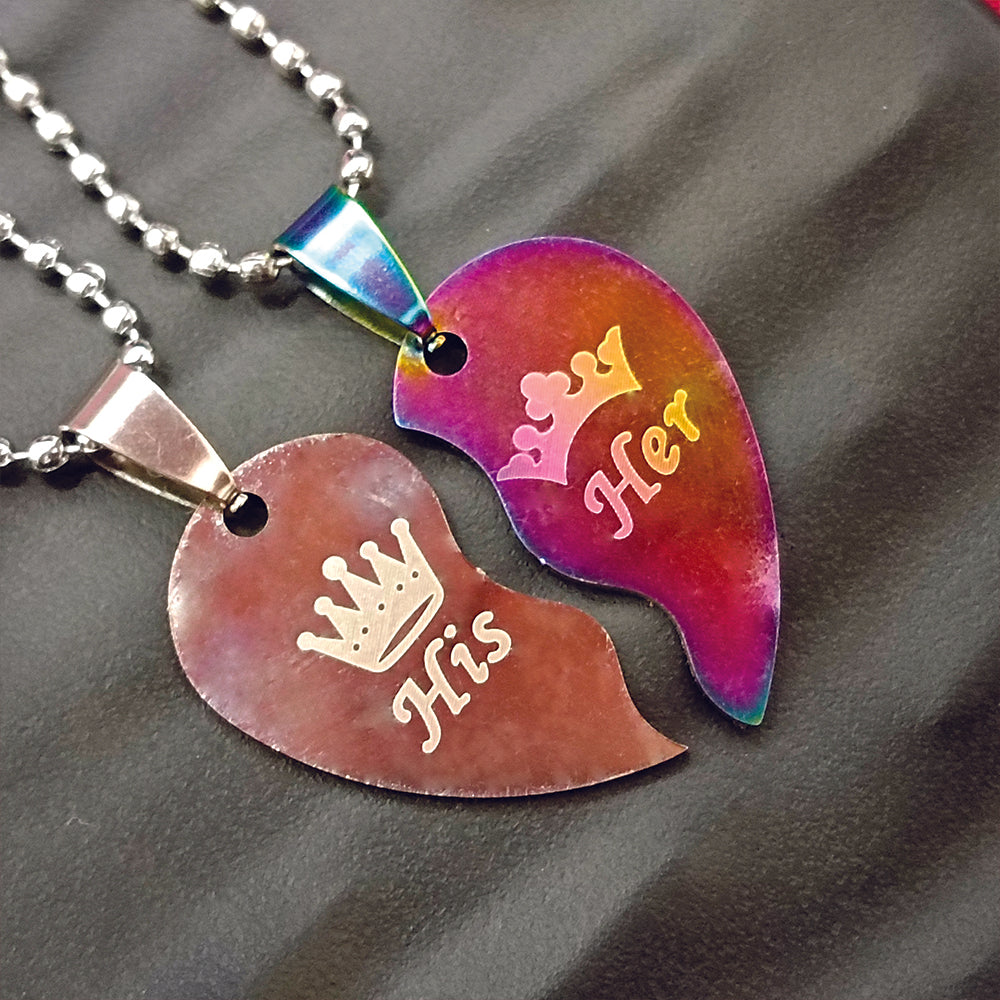 The99Jewel Heart Shape " HIS HER" Couple Chain Pendant- 1404894