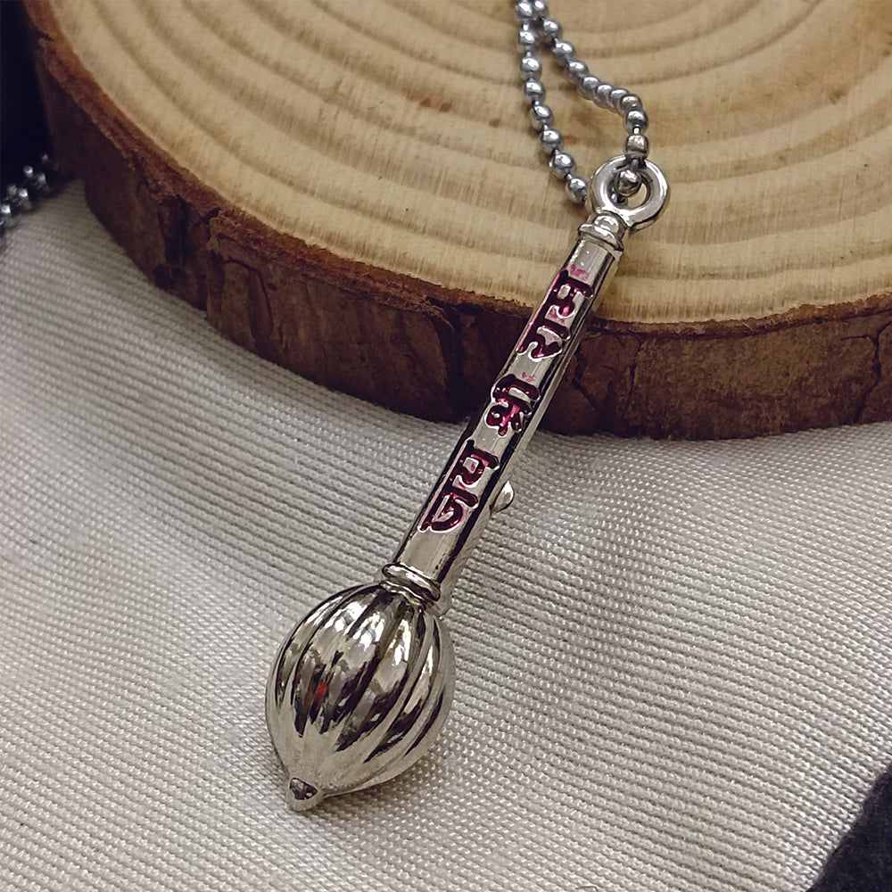 The99Jewel Hanuman Gada " Jai Shree Ram " Silver Chain Pendant