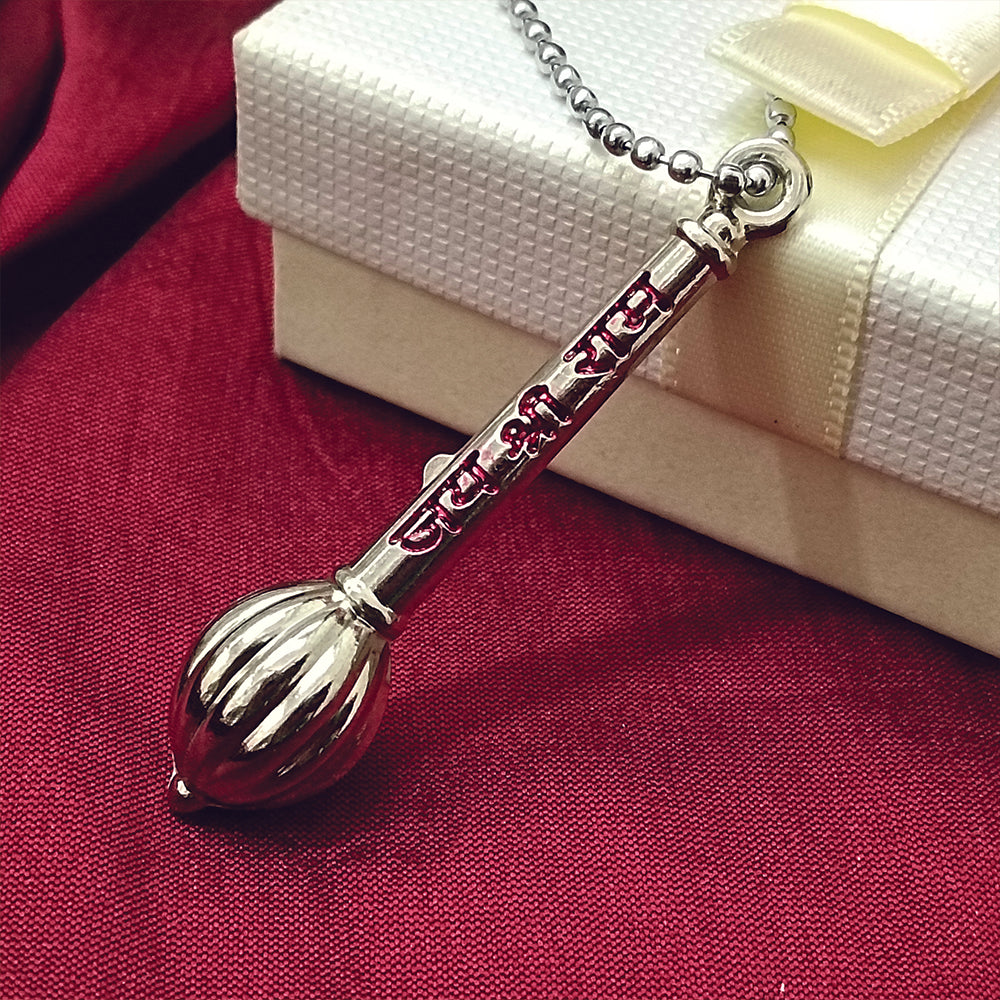 The99Jewel Hanuman Gada " Jai Shree Ram " Silver Chain Pendant