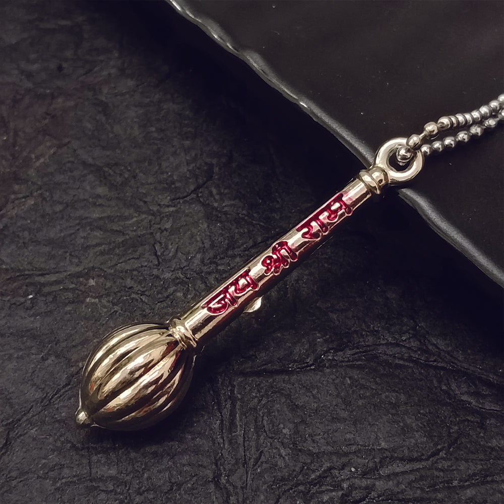The99Jewel Hanuman Gada " Jai Shree Ram " Silver Chain Pendant