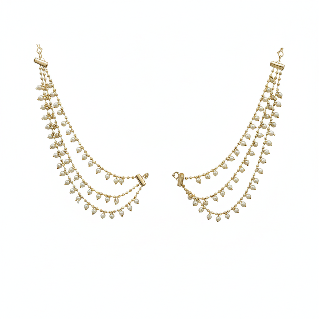 The99Jewel Timeless Pearl Layered Kaan Chain\ Earchain \ Kan Chain