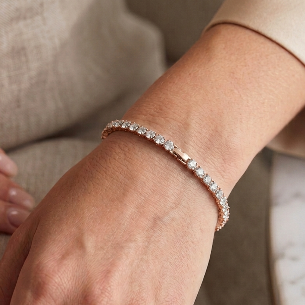The99Jewel SparkLuxe Crystal Stone Rose Gold Plated Tennis Bracelet for Women