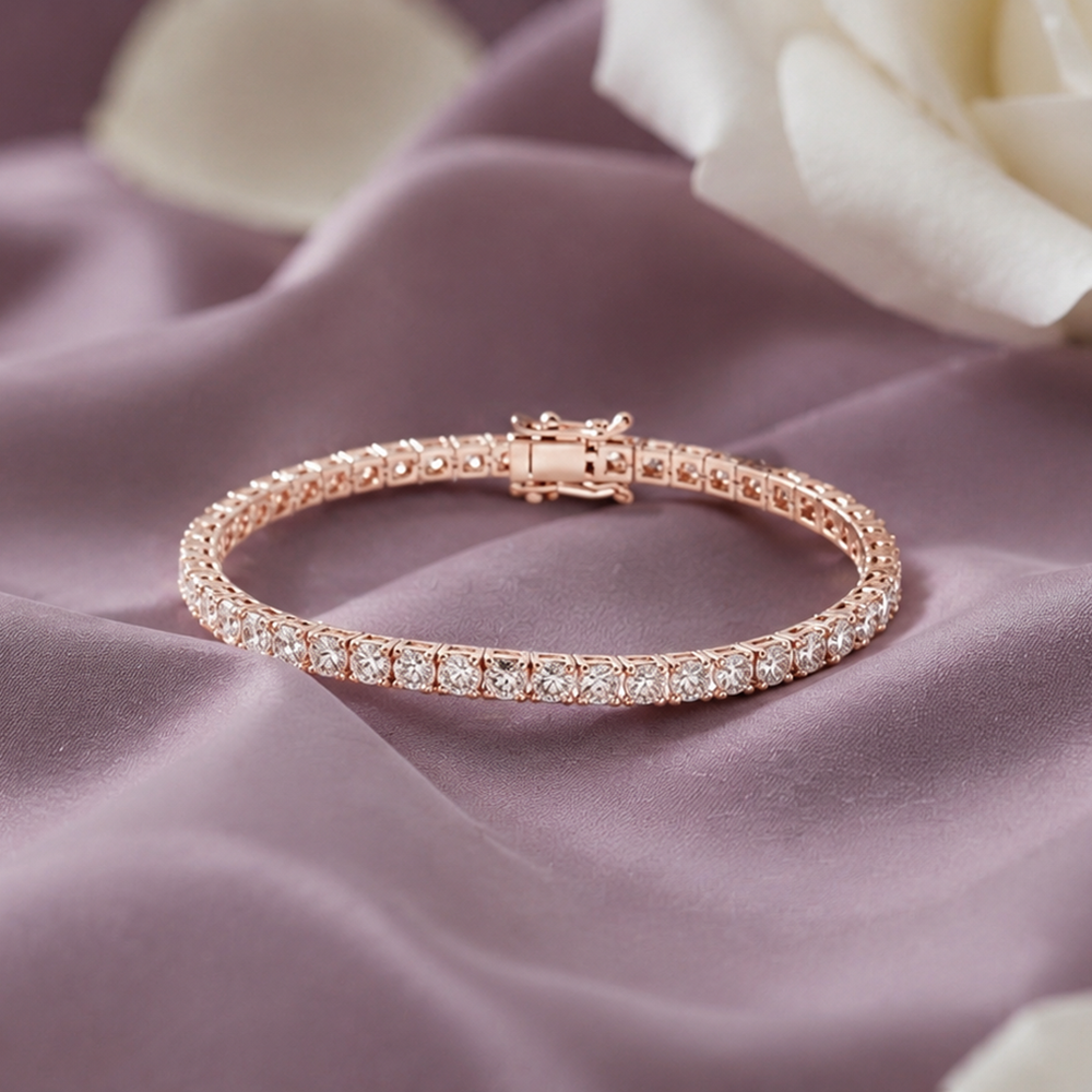 The99Jewel SparkLuxe Crystal Stone Rose Gold Plated Tennis Bracelet for Women