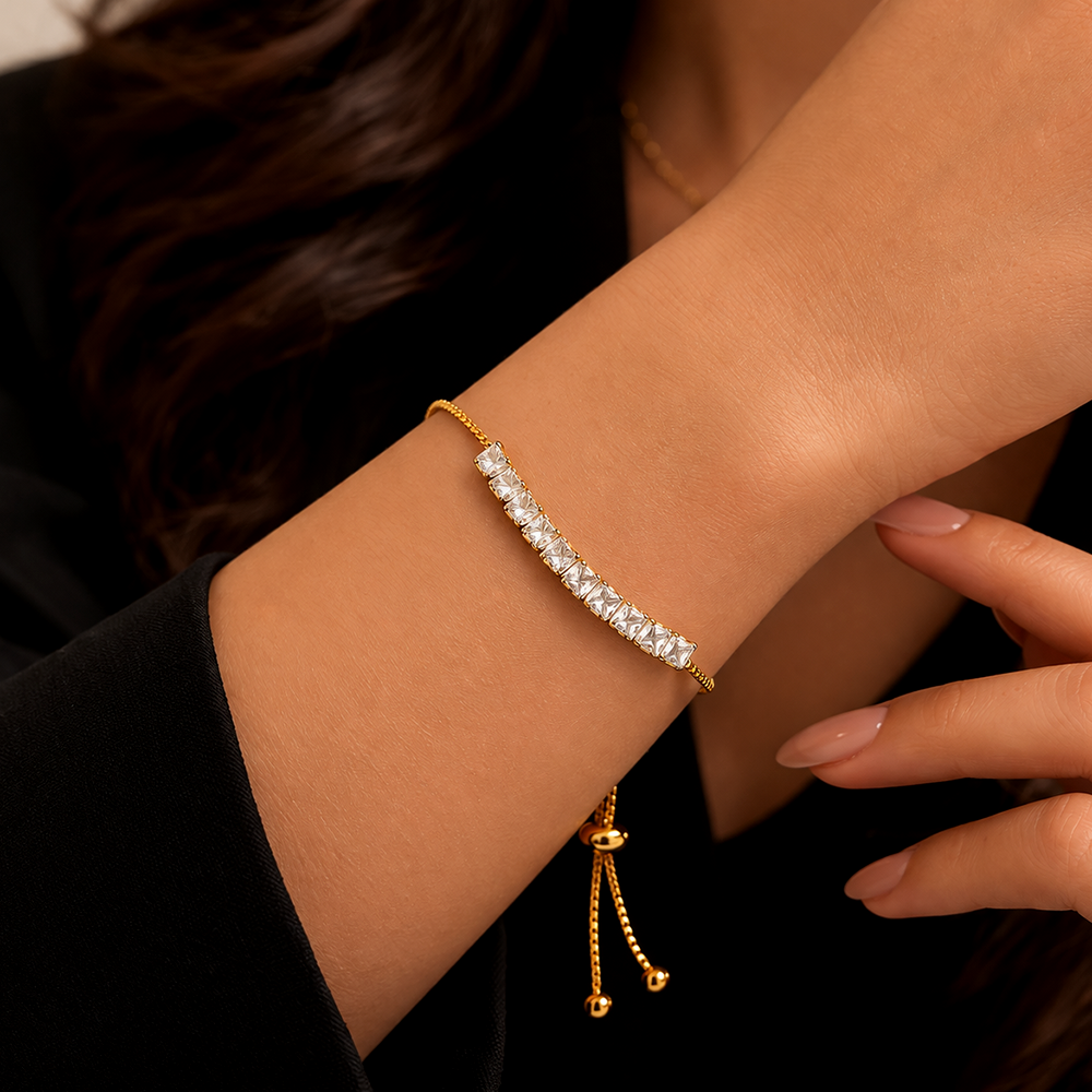 The99Jewel American Diamond Gold Plated Adjustable Bracelet
