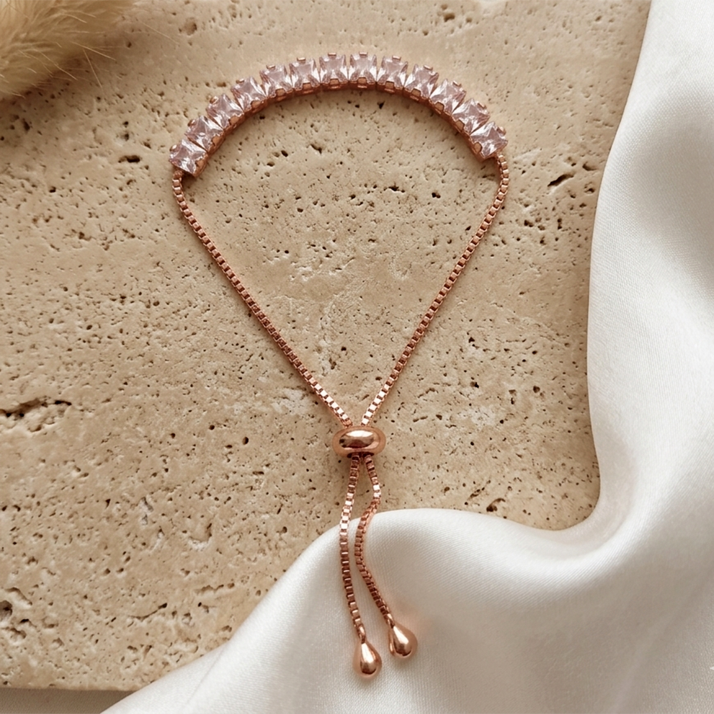 The99Jewel American Diamond Rose Gold Plated Adjustable Bracelet