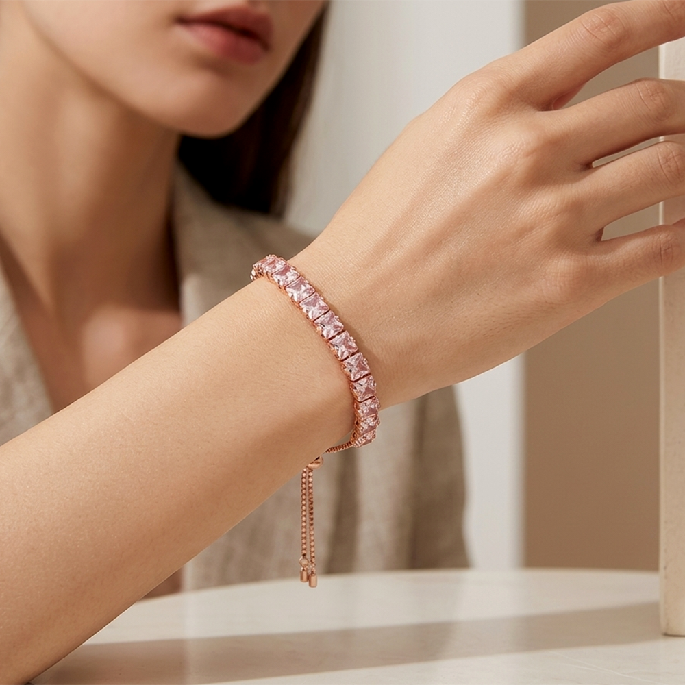 The99Jewel American Diamond Rose Gold Plated Adjustable Bracelet