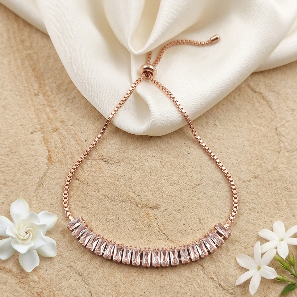 The99Jewel American Diamond Rose Gold Plated Adjustable Bracelet
