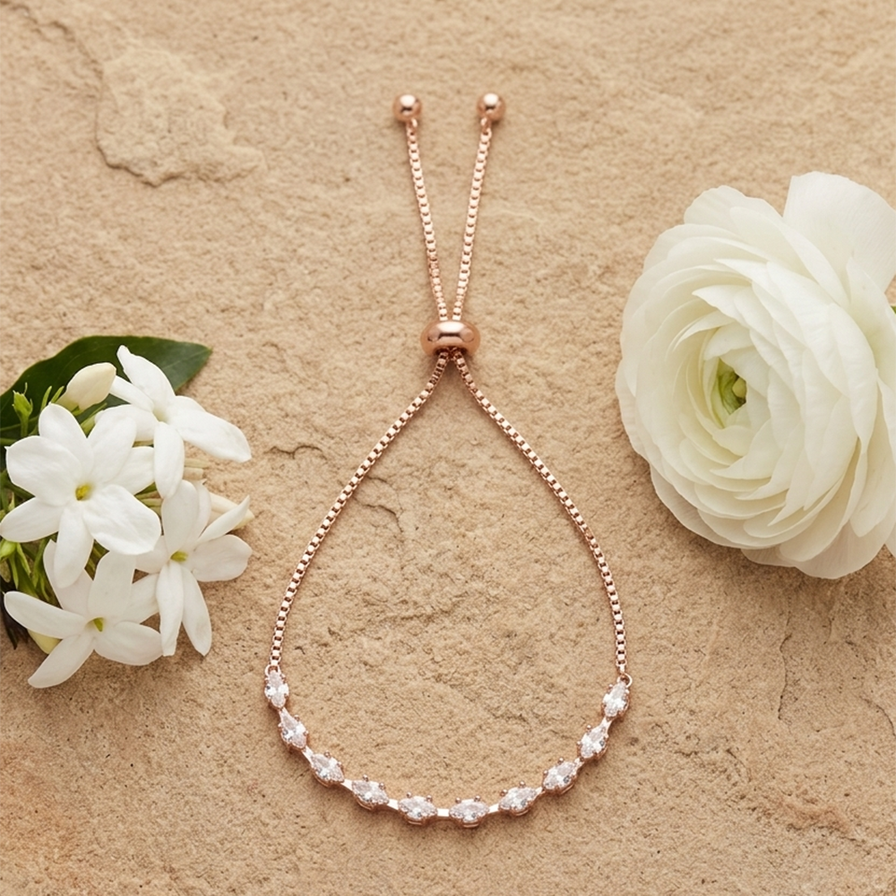 The99Jewel American Diamond Rose Gold Plated Adjustable Bracelet