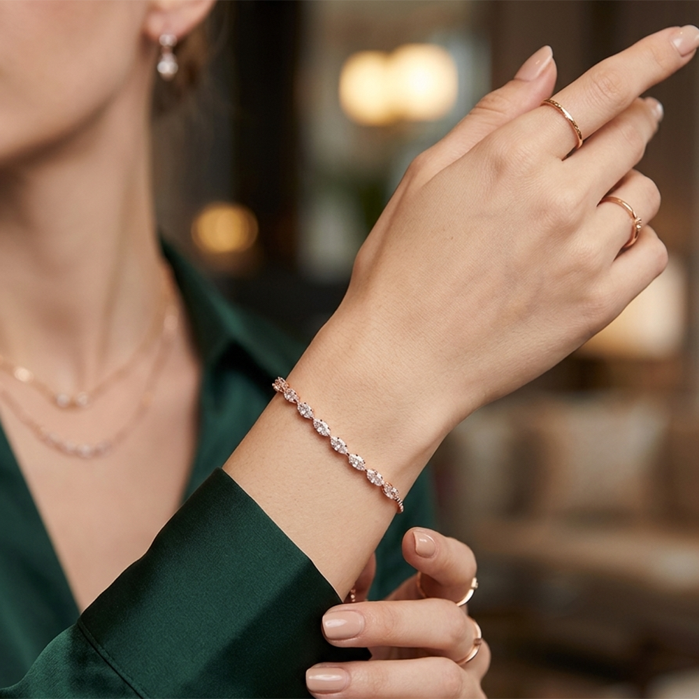 The99Jewel American Diamond Rose Gold Plated Adjustable Bracelet