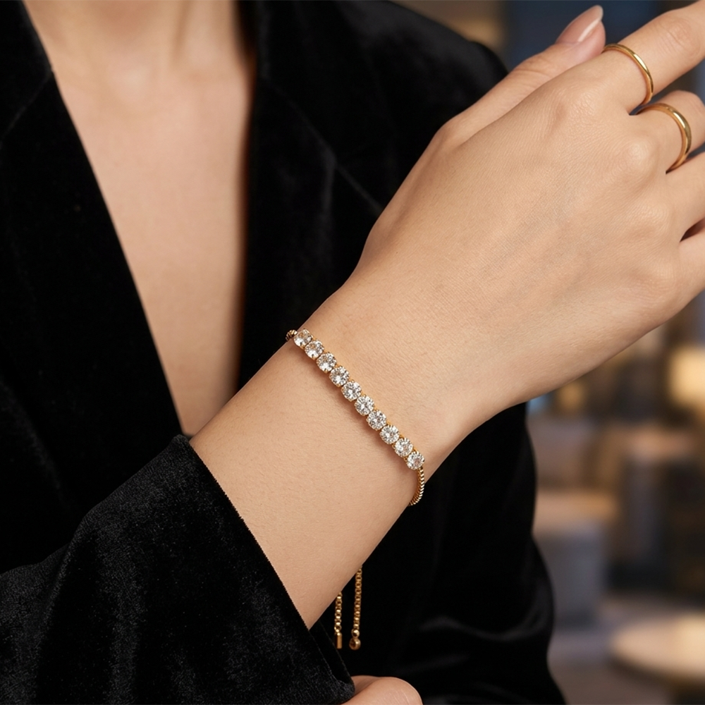 The99Jewel American Diamond Gold Plated Adjustable Bracelet
