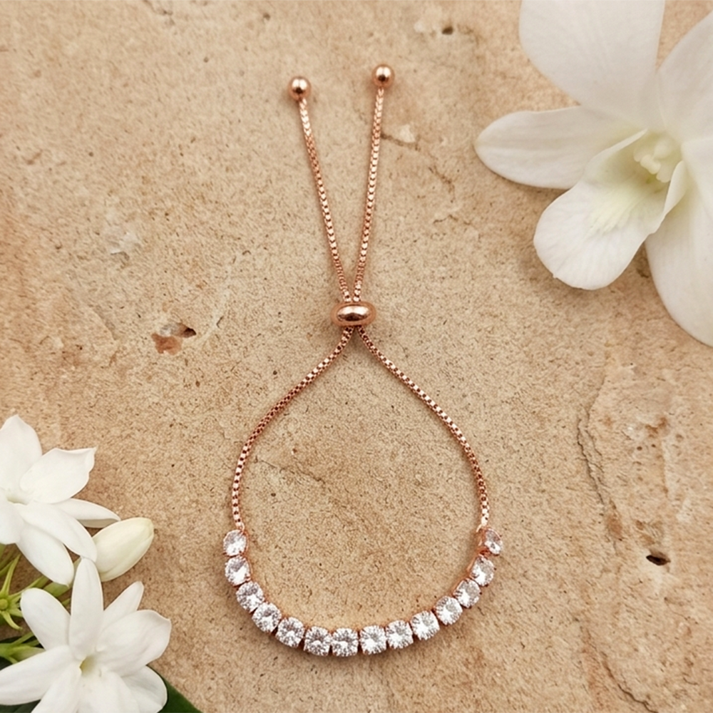 The99Jewel American Diamond Rose Gold Plated Adjustable Bracelet