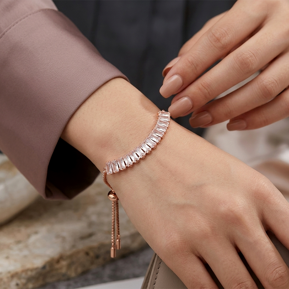 The99Jewel American Diamond Rose Gold Plated Adjustable Bracelet