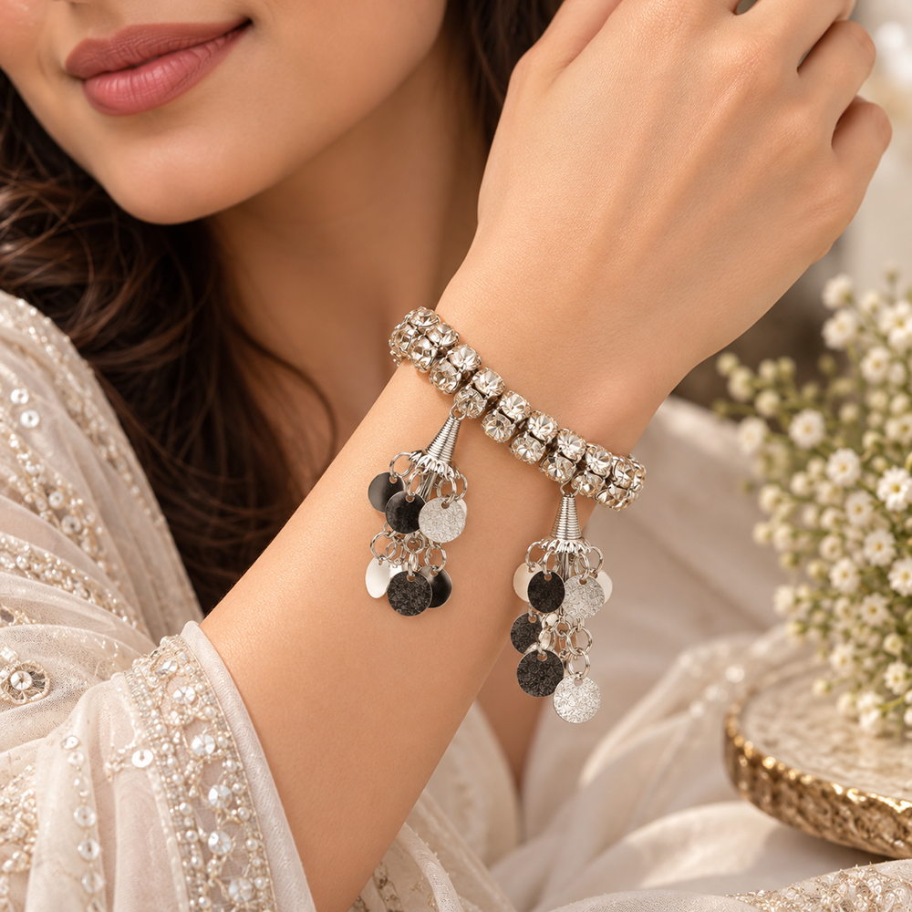 The99Jewel Sparkling Austrian Stone Bracelet with Tassels for Women
