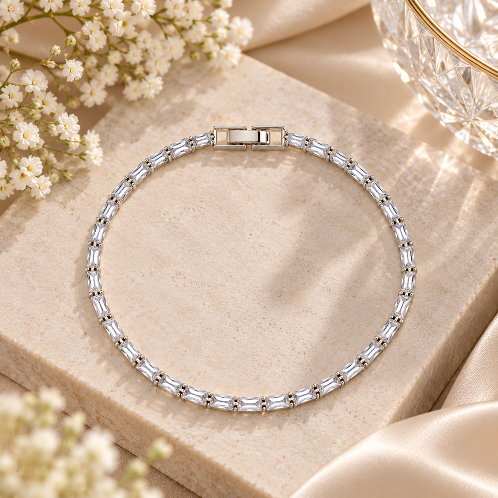 The99Jewel Dazzling American Diamond Silver Plated Bracelet | Trendy Festive & Party Wear