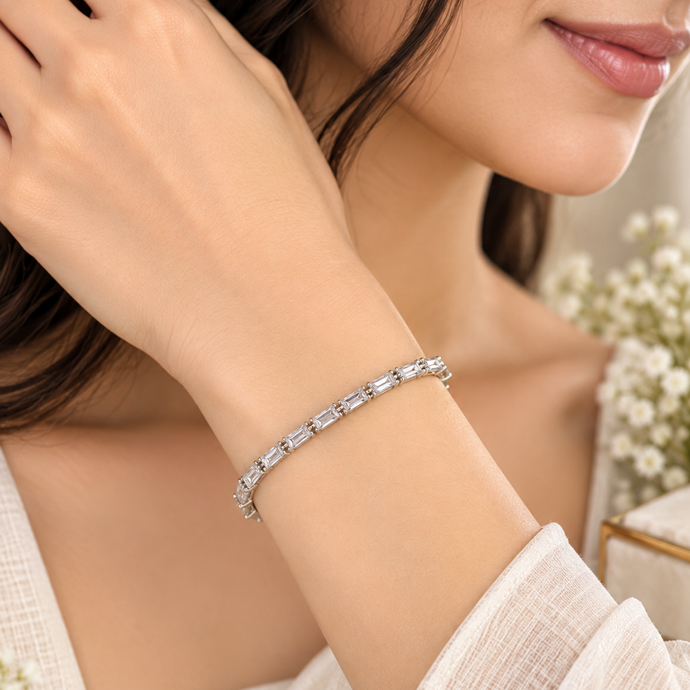 The99Jewel Dazzling American Diamond Silver Plated Bracelet | Trendy Festive & Party Wear