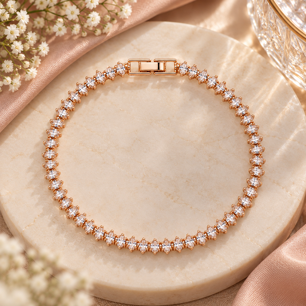 The99Jewel Dazzling American Diamond Rose Gold Plated Bracelet | Trendy Festive & Party Wear