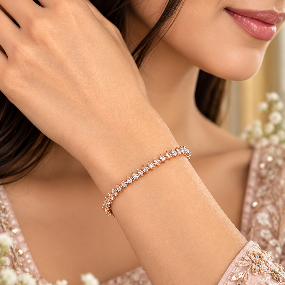 The99Jewel Dazzling American Diamond Rose Gold Plated Bracelet | Trendy Festive & Party Wear
