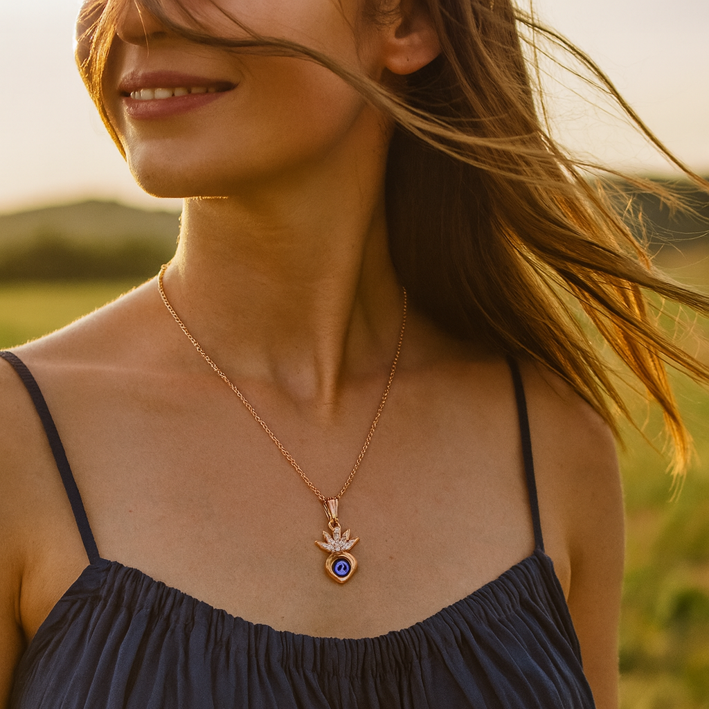 The99Jewel Rose Gold Plated Heart Shaped Evil Eye Chain Pendant