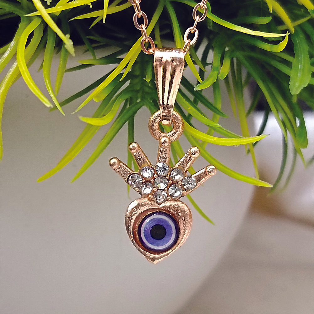 The99Jewel Rose Gold Plated Heart Shaped Evil Eye Chain Pendant