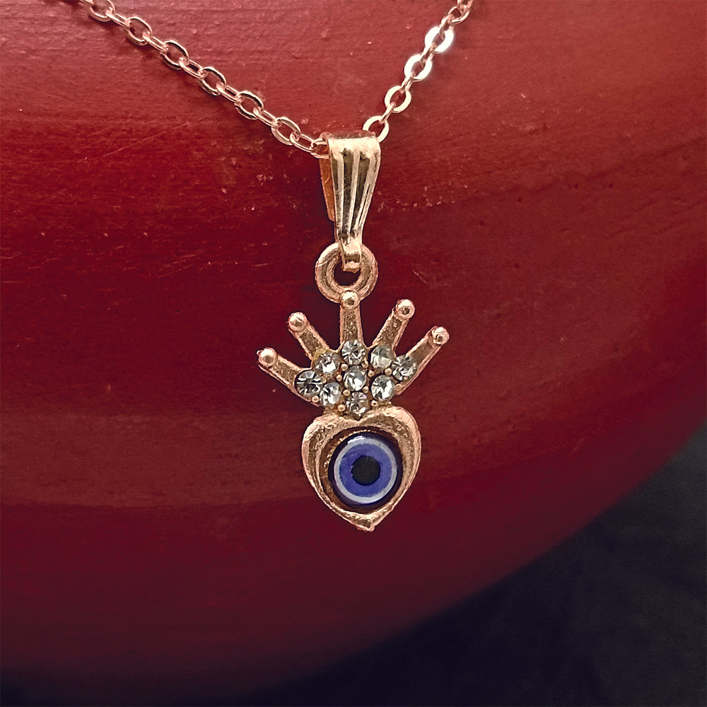 The99Jewel Rose Gold Plated Heart Shaped Evil Eye Chain Pendant